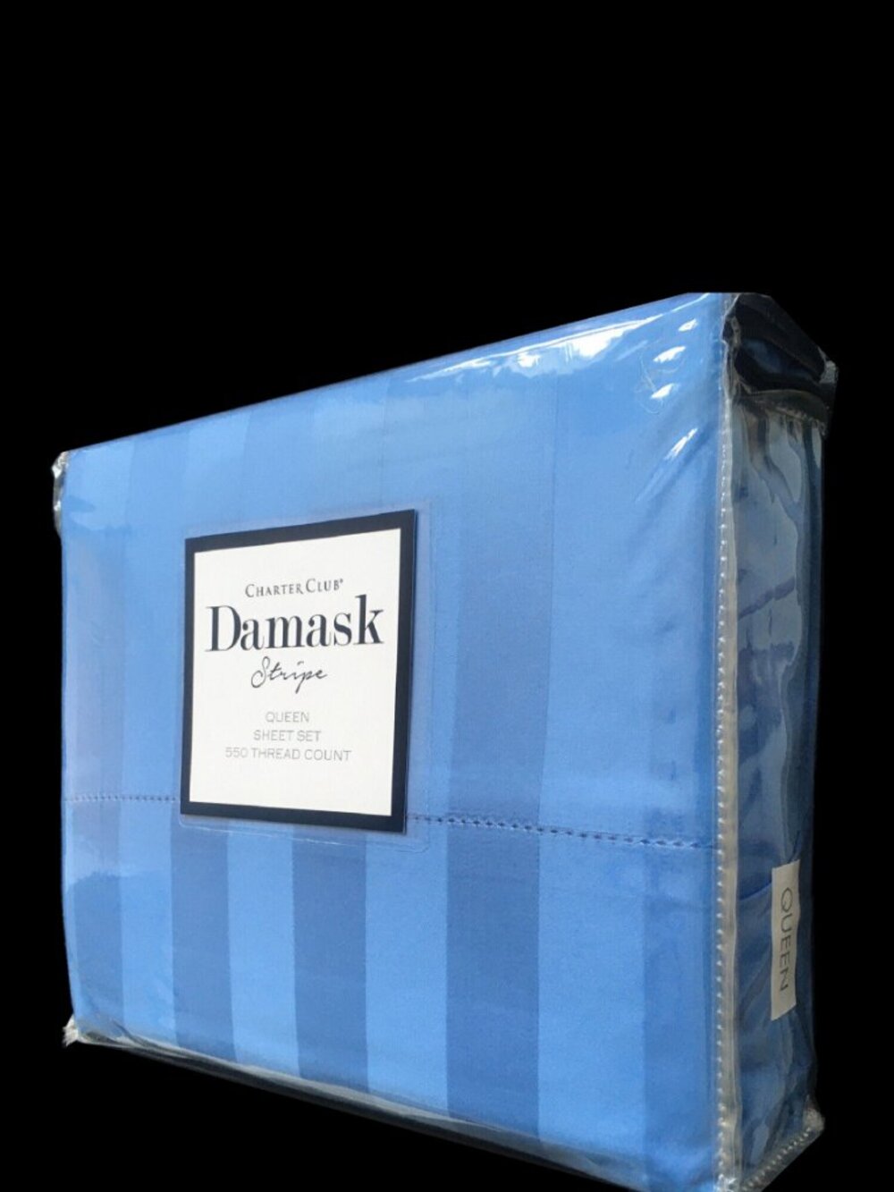 new CORNFLOWER BLUE STRIPE Charter Club Damask 550TC 100% Cotton QUEEN Sheet Set